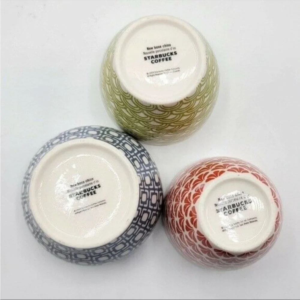 Starbucks set of 3 nesting cups mugs green red blue 8oz each 2009 New Bone China - Picture 4 of 11